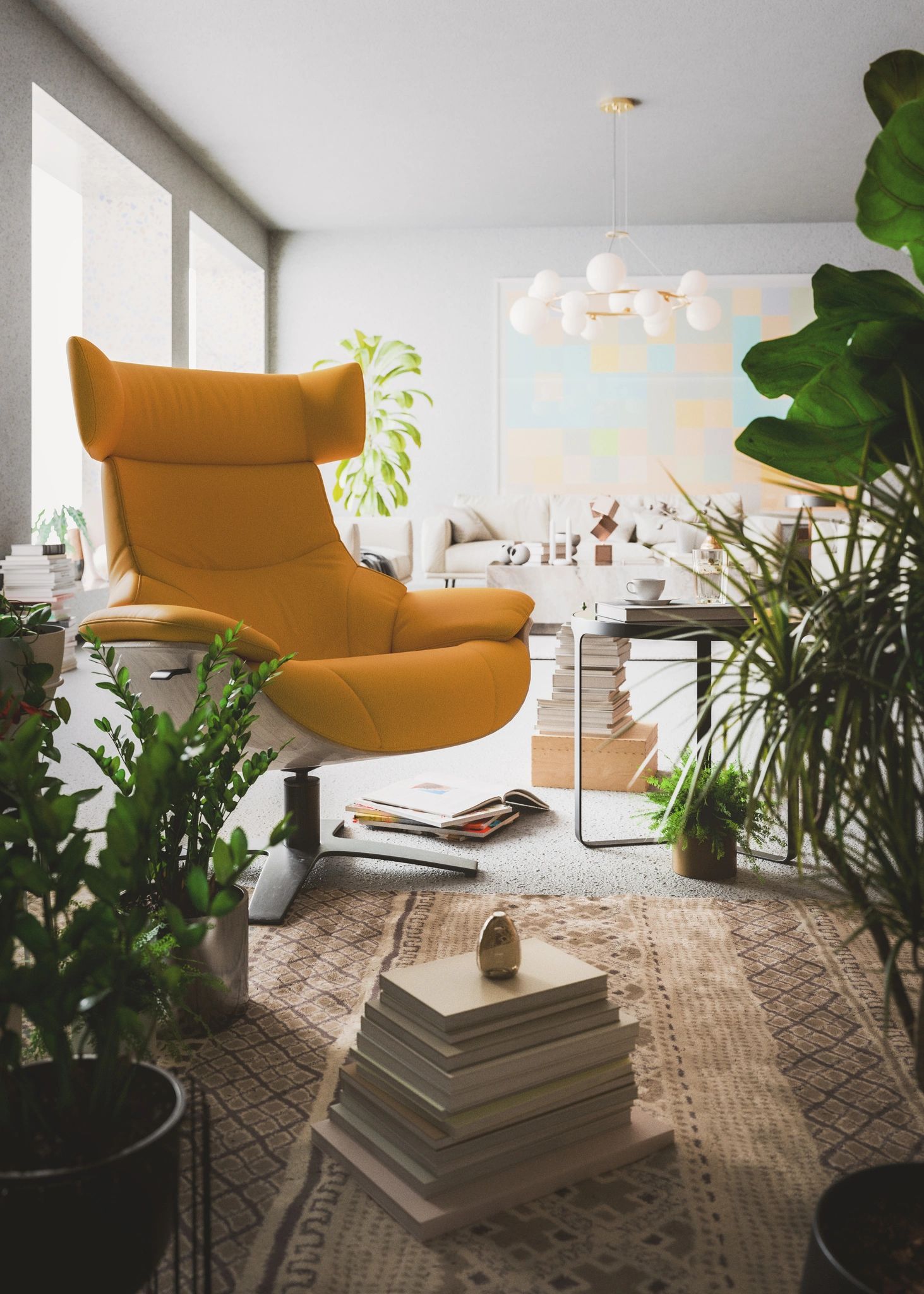 Cozy modern living room with warm, inviting atmosphere